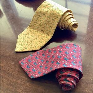 Pair of Salvatore Ferragamo Italian Silk Patterned Ties in Yellow and Red